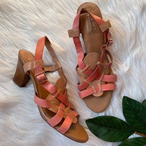 Clarks Artisan Leather Stacked Heel Sandals